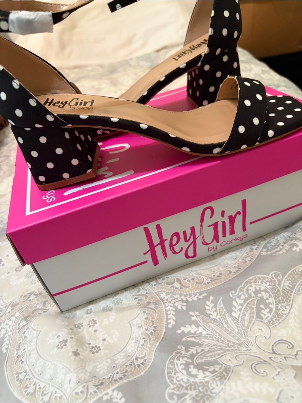 Corky’s Black Polka Dot Block Heel Sandals Size 8